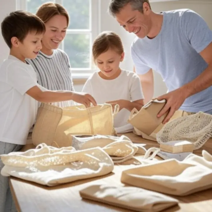 Rodzina korzystająca z ekologicznych produktów